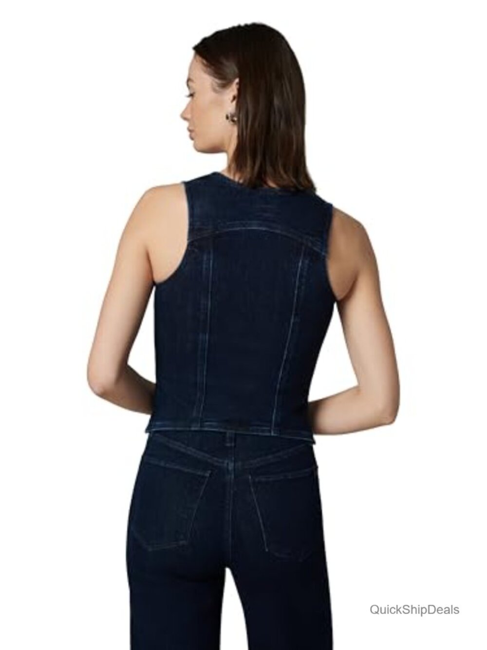 Denim Waistcoat Sleeveless Vest Fitted with Pocket Front Button Closure - Picture 3 of 7